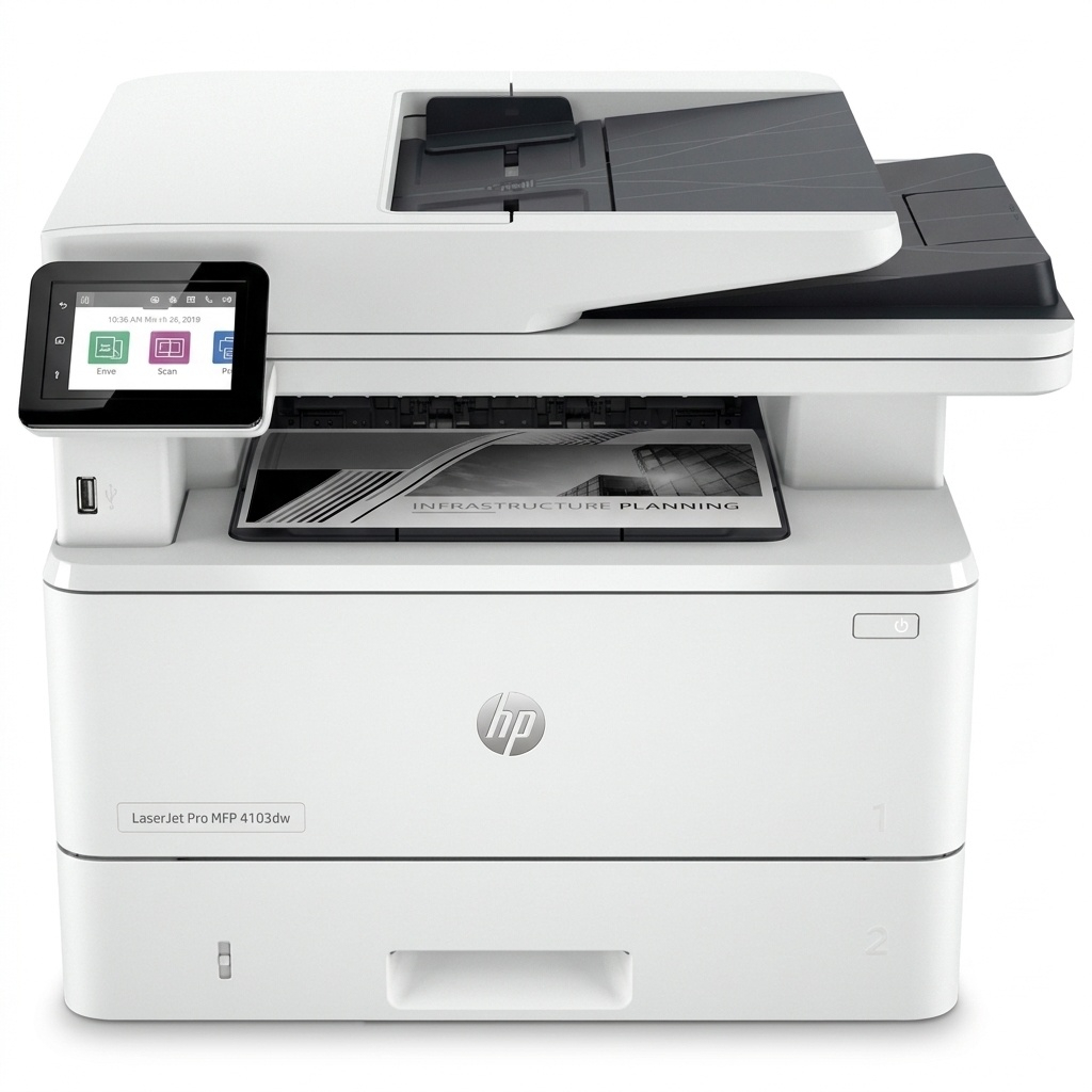 پرینتر چندکاره لیزری 3 کاره اچ‌ پی مدل LaserJet Pro MFP 4103dw با فیدر خودکار کاغذ، نمایشگر رنگی و اتصال USB، وای‌فای و شبکه