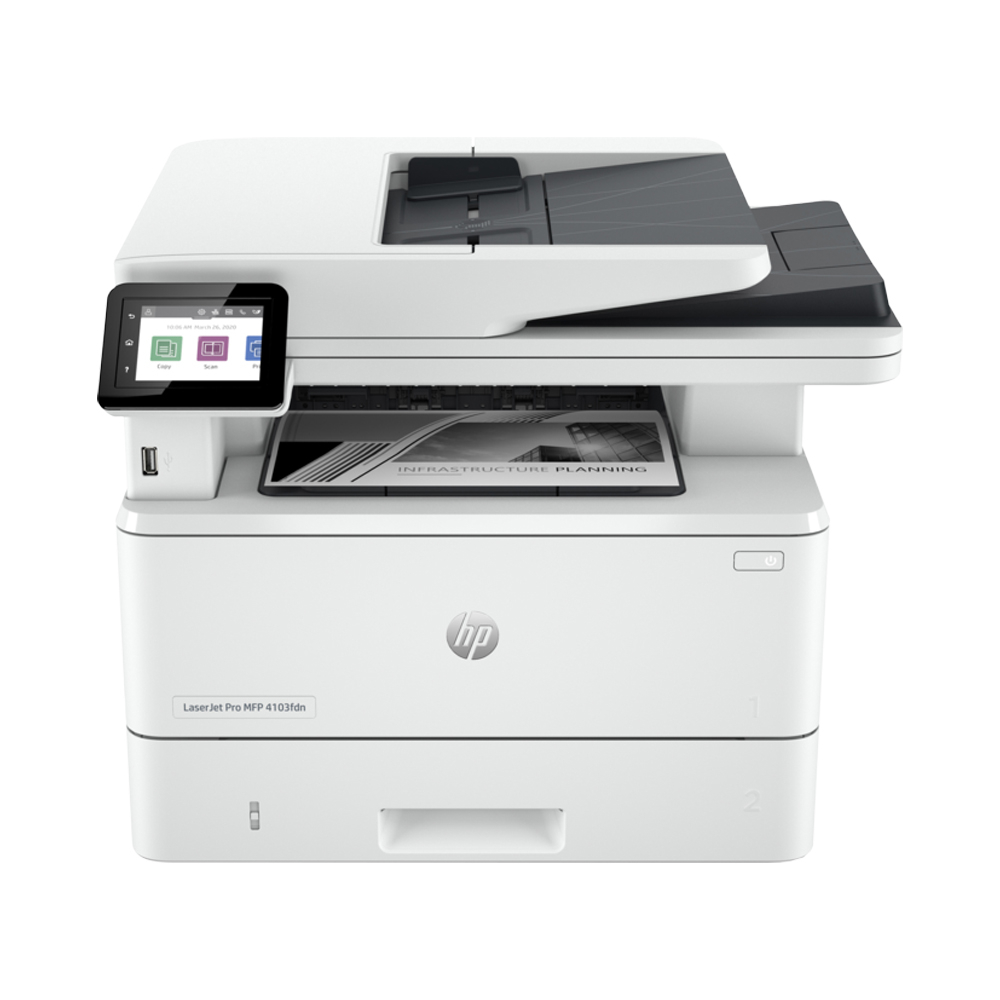 پرینتر لیزری 4 کاره اچپی مدل LaserJet Pro MFP 4103fdn با چاپ و اسکن دورو خودکار، فیدر 50 برگی و نمایشگر لمسی رنگی پرینتر لیزری 4 کاره اچپی مدل LaserJet Pro MFP 4103fdn با چاپ و اسکن دورو خودکار، فیدر 50 برگی و نمایشگر لمسی رنگی